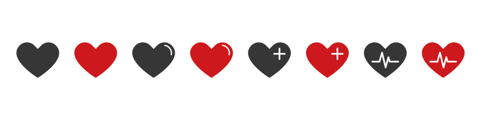 Heart icon. Heart shape vector set. Medical heath line design symbol. Vector heartbeat logo. Isolated clinic cardio sign. Romantic heart sign.