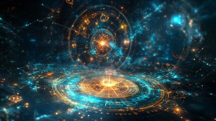 Abstract Cosmic Galaxy with Glowing Sphere