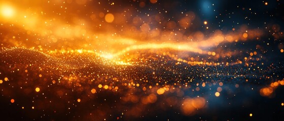 Naklejka premium Cosmic Dust and Nebula: A Celestial Dance of Orange and Blue