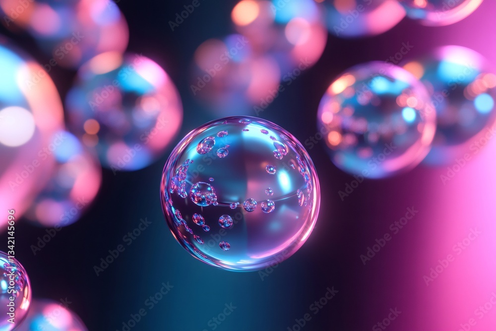 Poster Spheres containing smaller spheres floating in colorful abstract space
