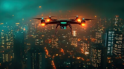 Obraz premium A futuristic drone show lighting up a city skyline 
