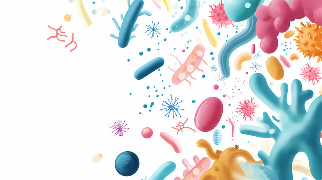 Gut microbiome displayed against a clean white background. Fungal Energy. Illustration