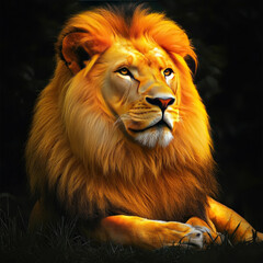 Fototapeta premium a majestic lion with a luxurious golden mane. He looks confident and calm, his gaze directed into the distance, as if he is observing the world around him. 