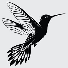 A hummingbird rapidly beating its wings  image silhouette design vector art and illustration