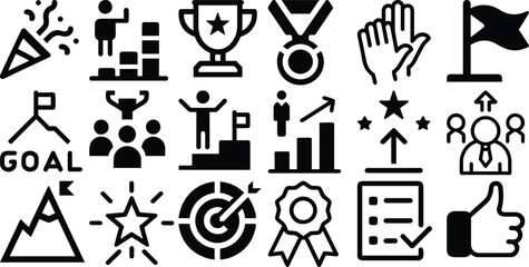 Success Icon Set - Vector Achievement, Goal, and Business Growth Symbols