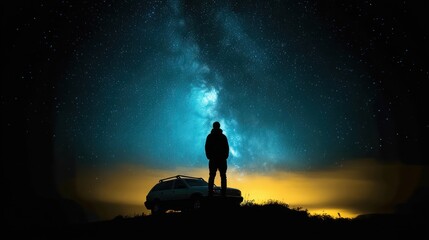 Silhouette of a Man Underneath a Starry Night Sky
