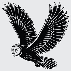 A barn owl braking with its wings image silhouette design vector art and illustration