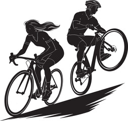 Obraz premium Couple Riding Bicycles Together Silhouette Illustration
