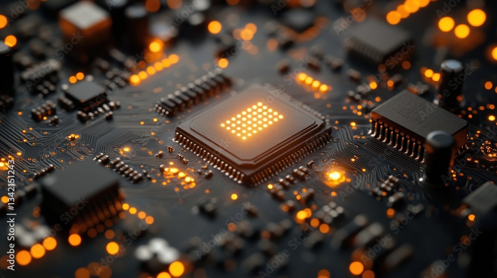 Poster illuminated microchip: a close-up of advanced technology