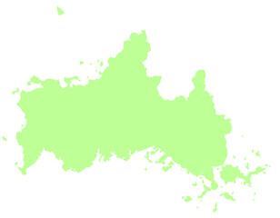 山口県　地図　黄緑　イラスト