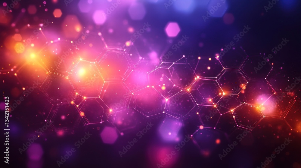 Aufkleber abstract hexagon network: a vibrant digital art piece showcasing interconnected hexagons with glowin