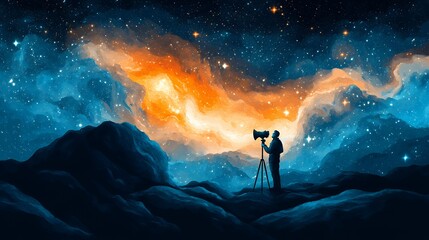 Fototapeta premium Stargazer marvels at vibrant nebulae