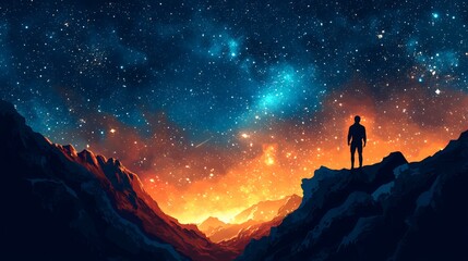 Fototapeta premium Lone figure gazes at starry night