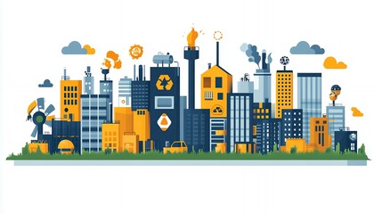 Fototapeta premium Cityscape with industrial and green elements