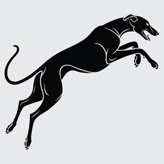 A greyhound in mid-air stride image silhouette design vector art and illustration