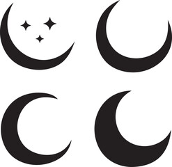 black vector moon icons with stars; astrology, night sky, celestial themes, tattoos, and mystical designs