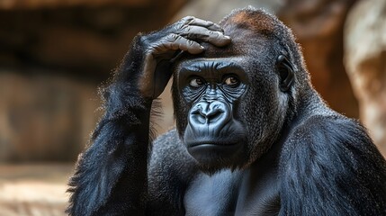 Fototapeta premium A Thoughtful Gorilla: A Portrait of Contemplation