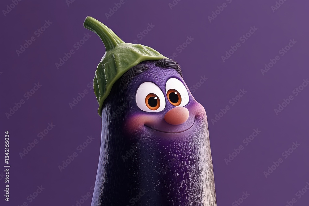 Poster mischievous eggplant smiles against a soft gradient background generative ai