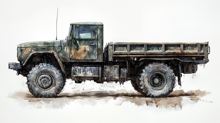Military truck parked on a dirt road