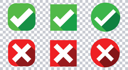 Green Check and Red Cross Mark Icons – Correct and Incorrect Signs Set.