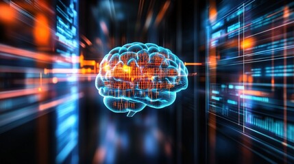 Obraz premium Exploring the future of technology artificial intelligence brain visualization digital space infographic futuristic environment abstract concept