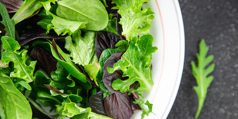 Fresh salad leaves mix salad juicy healthy snack micro greens, arugula, lettuce, oak leaf, green...