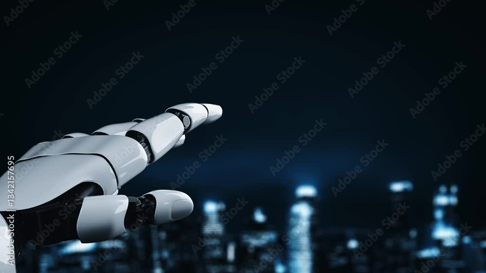 Poster futuristic robot artificial intelligence enlightening ai technology development and machine learning