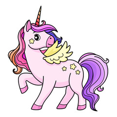 Cute unicorn with wings. Hand drawn children's illustration.