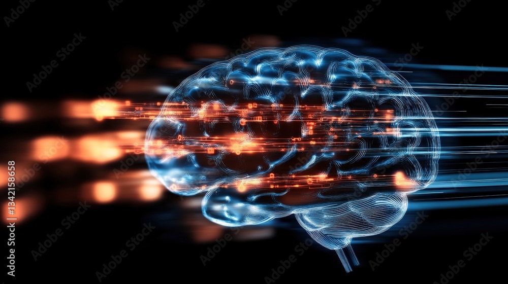 Poster dynamic brain activity visualization scientific research lab digital art abstract environment close-