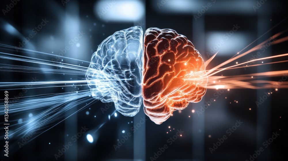 Poster duality of the mind exploring cognitive functions digital realm visual art abstract engaging concept