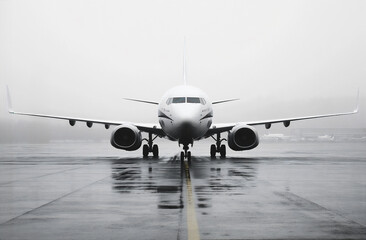 AI-Generated Image of a Commercial Airplane on a Foggy Runway