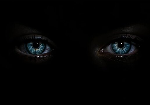 Eyes in the dark mysteriously glow, piercing the darkness with enigmatic light and creating an atmosphere of mystery, mysticism, and intrigue.