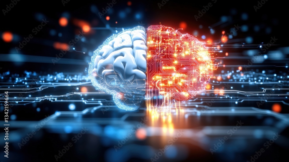 Aufkleber exploring the intersection of human intelligence and ai technology digital realm abstract imagery fu