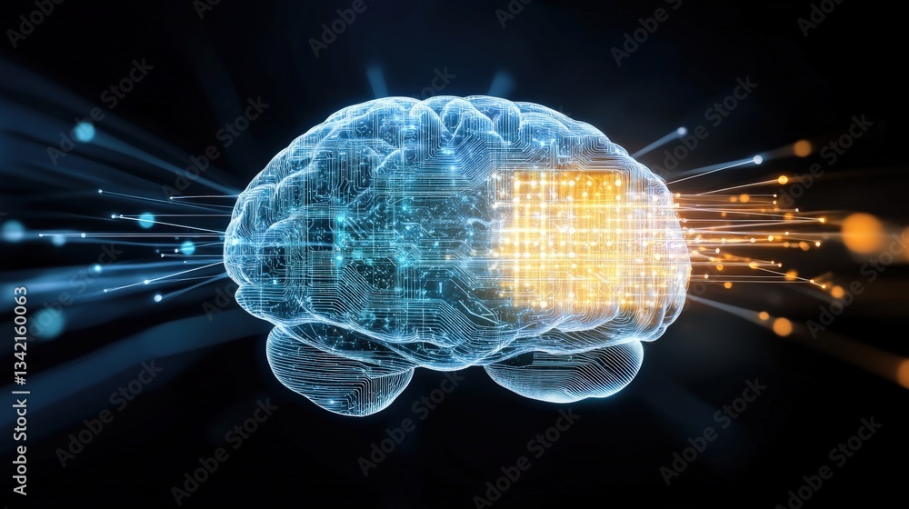 Poster exploring cognitive innovation digital brain visualization technology lab graphic art abstract envir