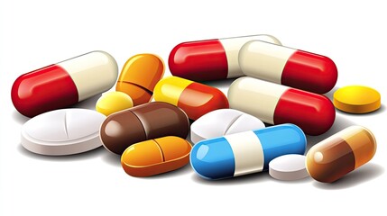 Medication concept with various capsules in vector style