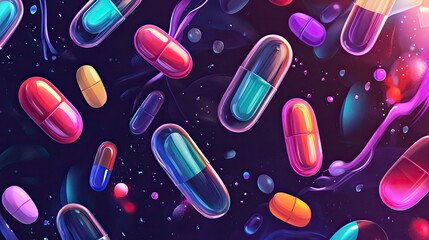 Medication concept with various capsules in vector style