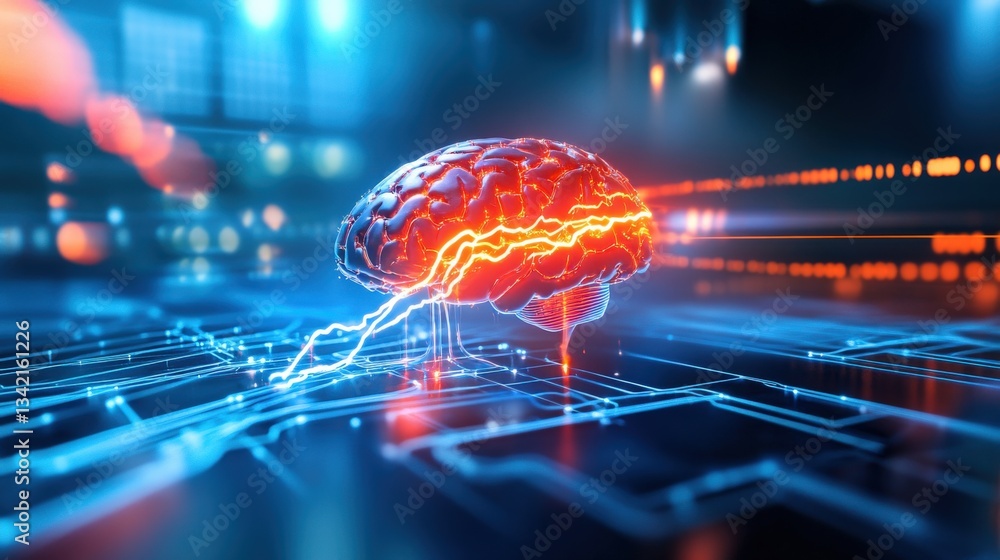 Poster digital brain interface revolutionizing technology virtual environment 3d visualization futuristic c