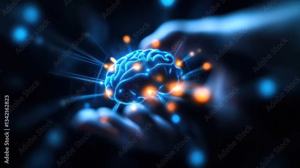 Poster innovative brain technology event digital space visual artwork futuristic environment close-up viewp