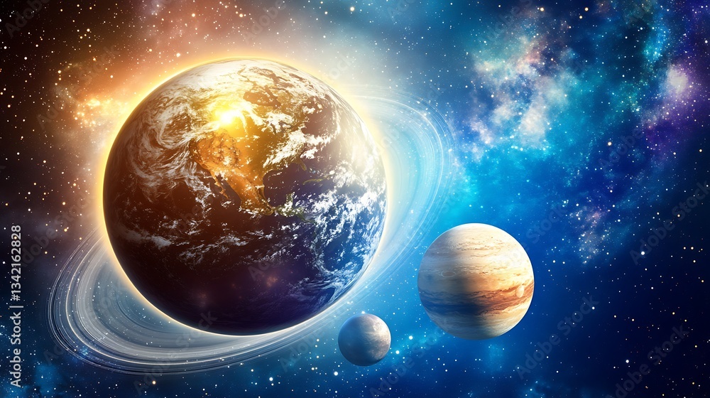 Poster planets and space displayed in a beautiful and expansive environment