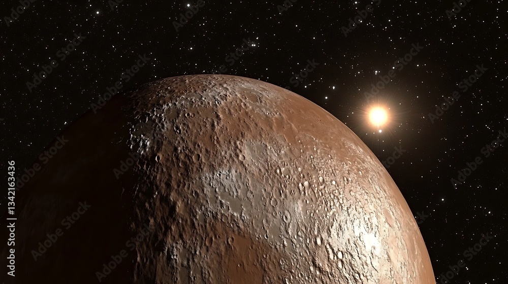 Poster a view of a planet with a star against a starry background