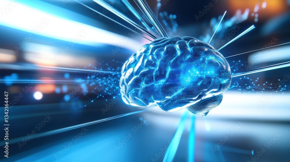 Poster exploring brain technology advancements digital realm 3d visualization futuristic environment dynami