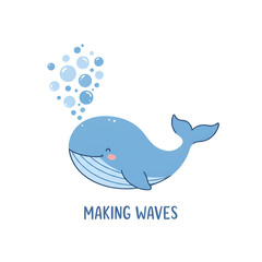 Obraz premium Adorable Whale Blowing Bubbles with 'Making Waves'