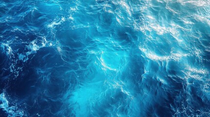 Obraz premium Aerial perspective of turquoise ocean waves, blue sea surface, transparent water background, serene and clear