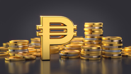 Peso Symbol with Stacked Coins on Dark Background