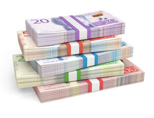 Stacks of Swedish Krona banknotes
