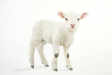 Fototapeta premium a young lamb standing against a white background