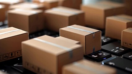 Shipping, delivery and logistics technology, cardboard package boxes on a keyboard