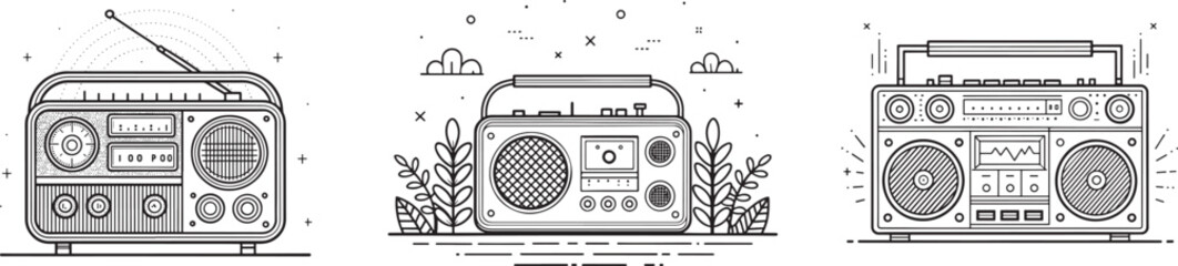 Radio outline line art for coloring page. retro vintage Radio, illustration digital drawing - Isolated PNG