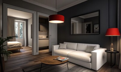 Fototapeta premium Modern apartment living room, bright and inviting