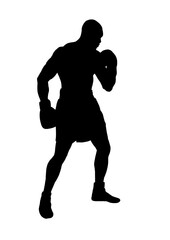 Boxer silhouette in dynamic pose - vector illustration